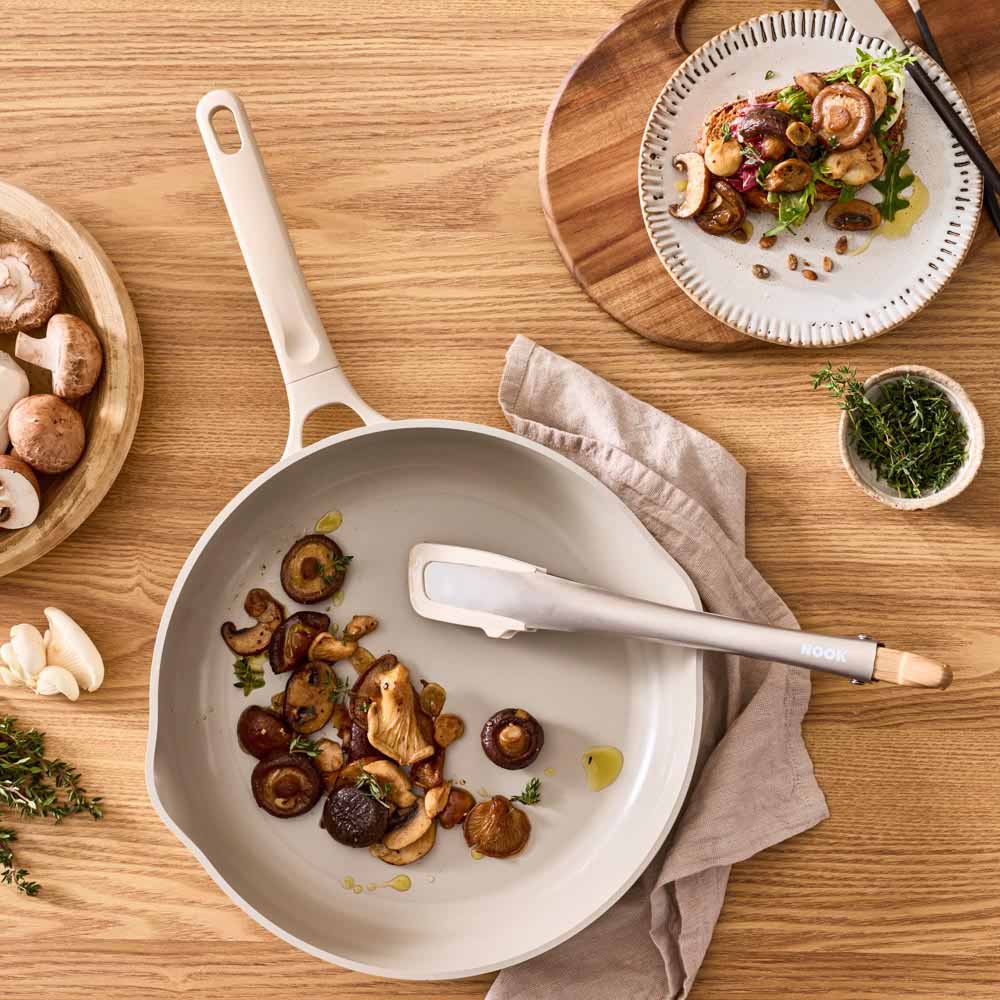 mushroom medley served from a cream frypan