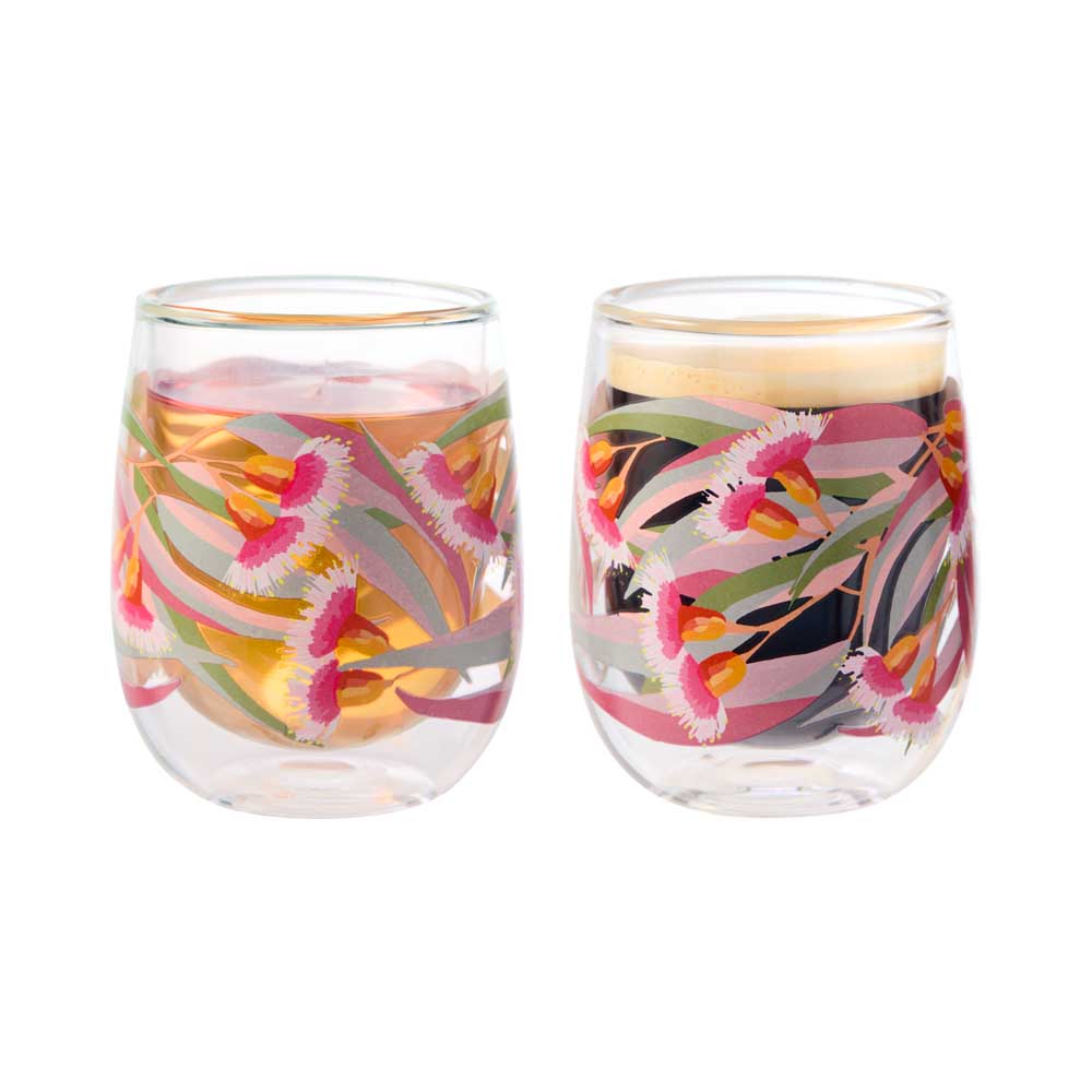 Set of 2 Double Walled Glasses with tea and coffee - House