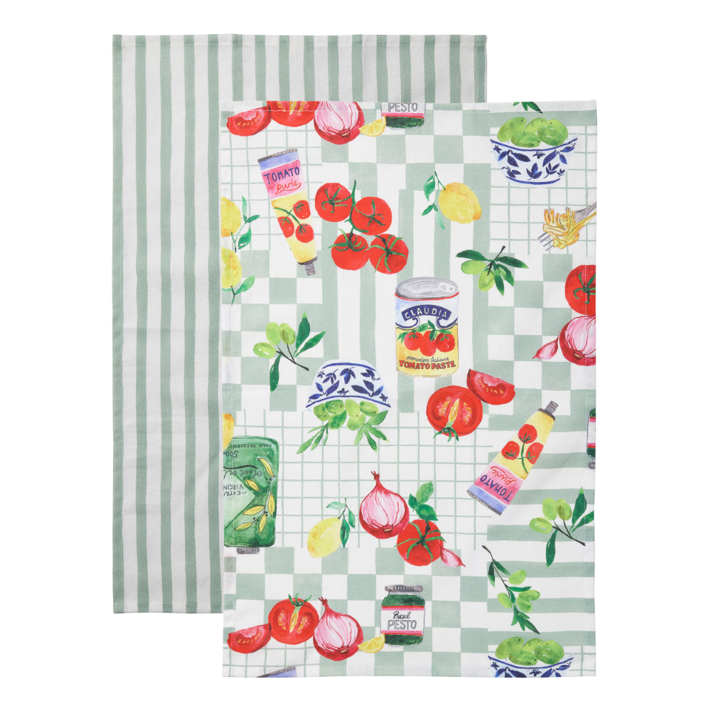 Porto Valentina Set of 2 Tea Towels 45x70cm Sage