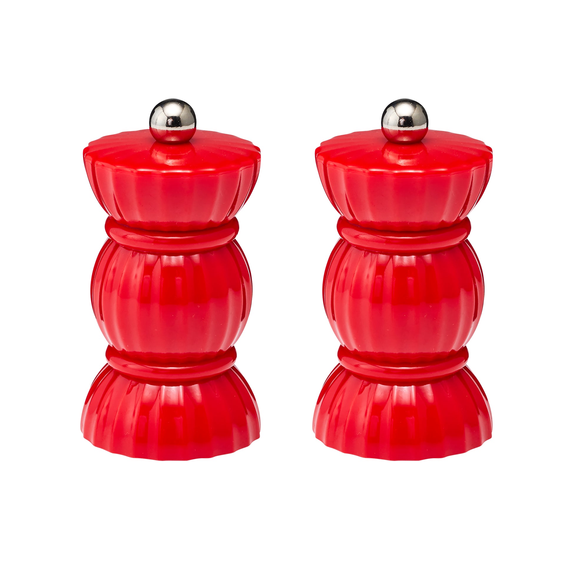 The bon bon shaped Porto salt and pepper shakers in a vibrant ruby colour.