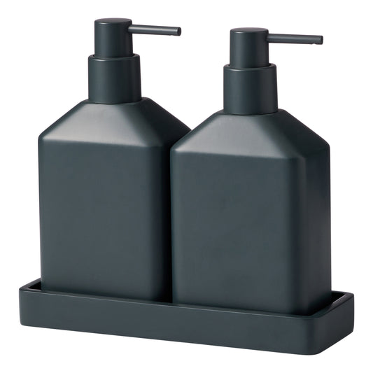 The Porto Astoria double soap dispenser displayed on a tray in the colour coal.