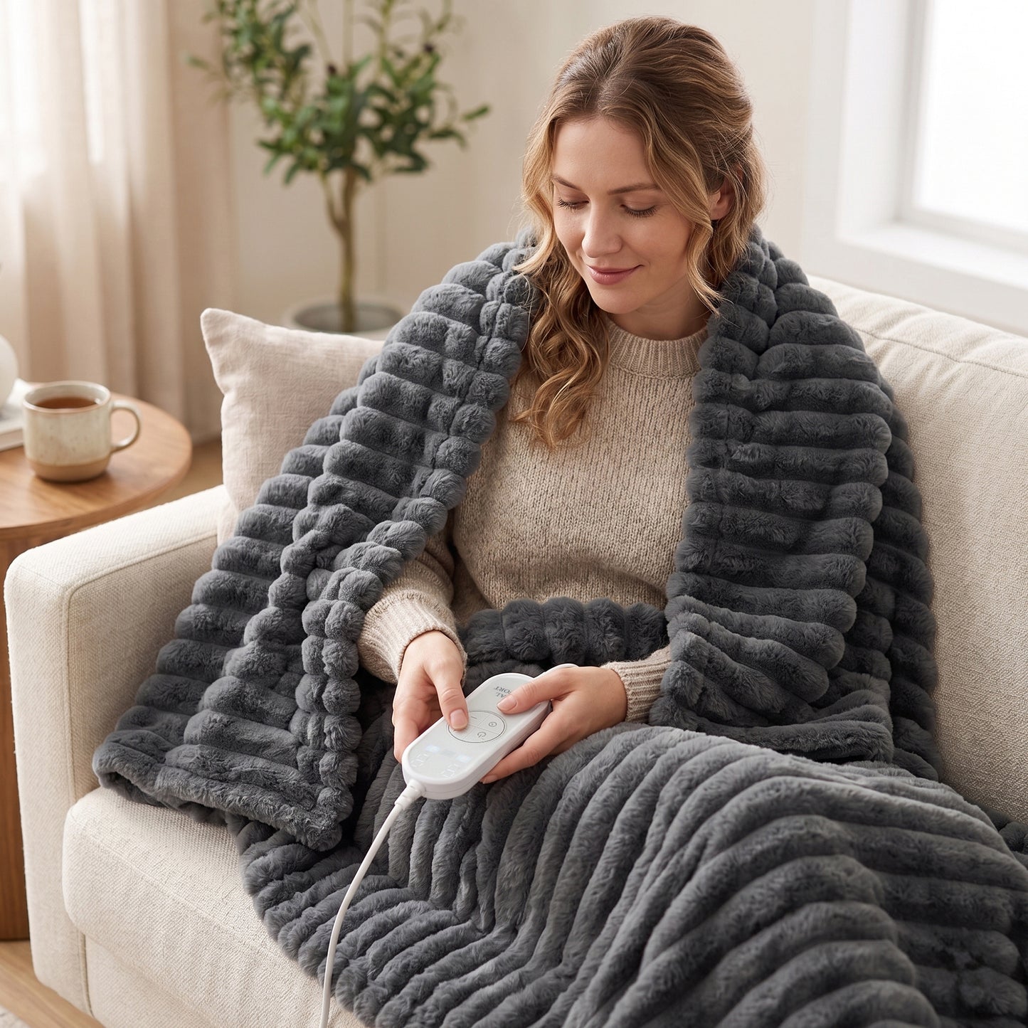 Royal Comfort Thermolux Heated Stripe Faux Fleece Throw