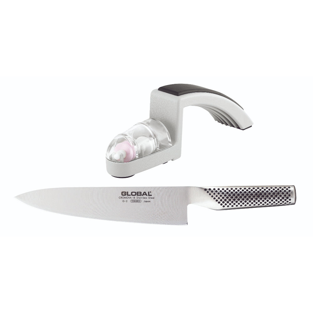 Global Classic 20cm Cooks Knife & Minosharp Set