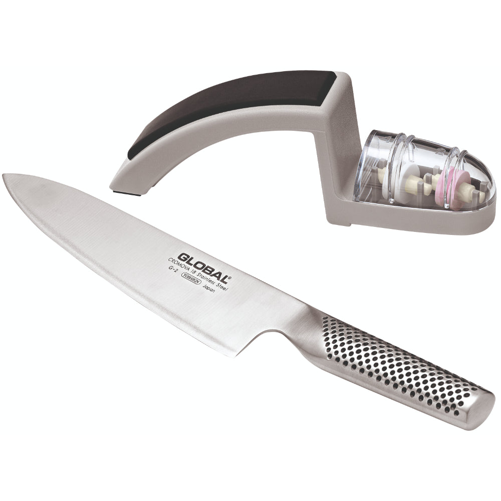 Global Classic 20cm Cooks Knife & Minosharp Set