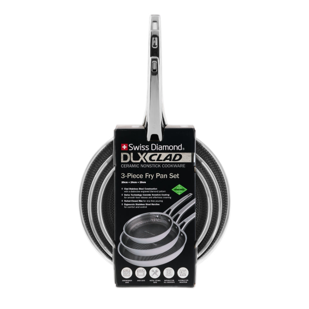 Swiss Diamond DLX Clad 3 Piece Ceramic Non Stick Frypan Set