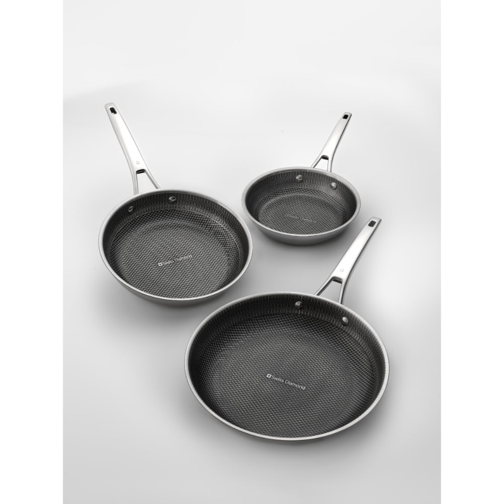 Swiss Diamond DLX Clad 3 Piece Ceramic Non Stick Frypan Set