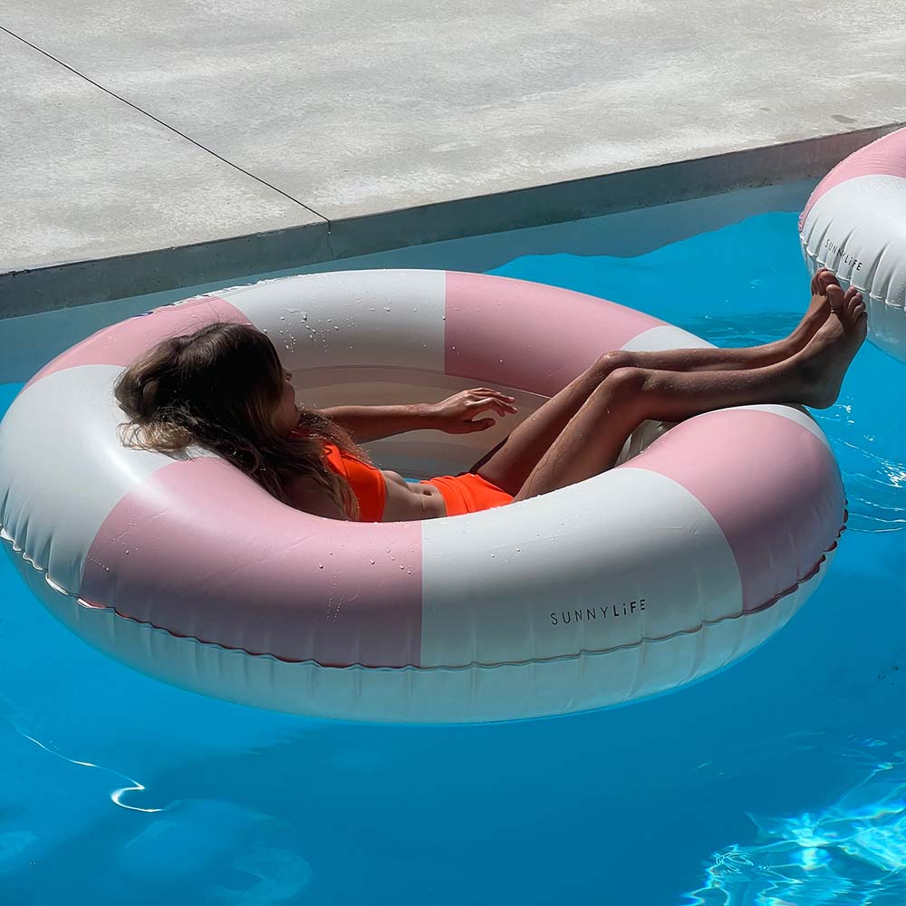 SUNNYLiFE Luxe Tube Pool Ring Stole My Heart Pink Stripe