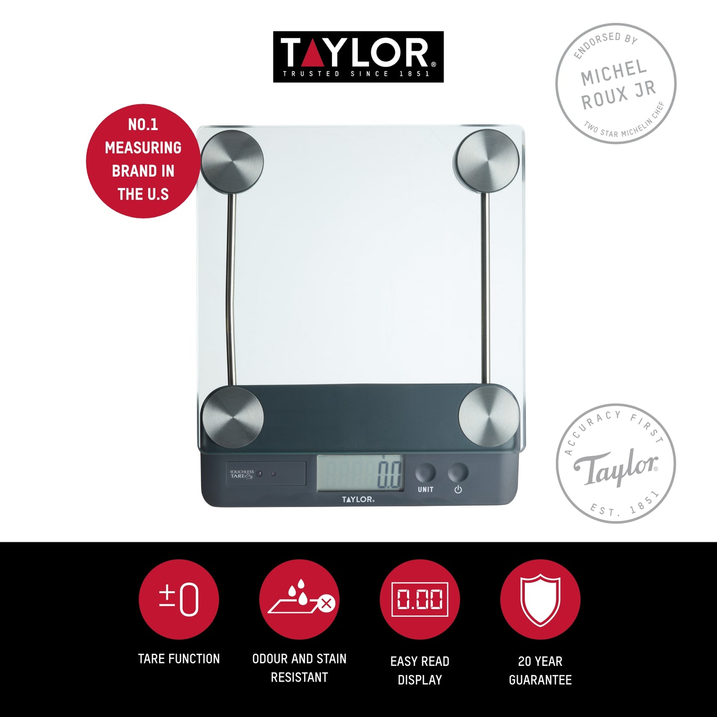 Taylor Touchless Tare Digital Dual Kitchen Scale 14.4kg