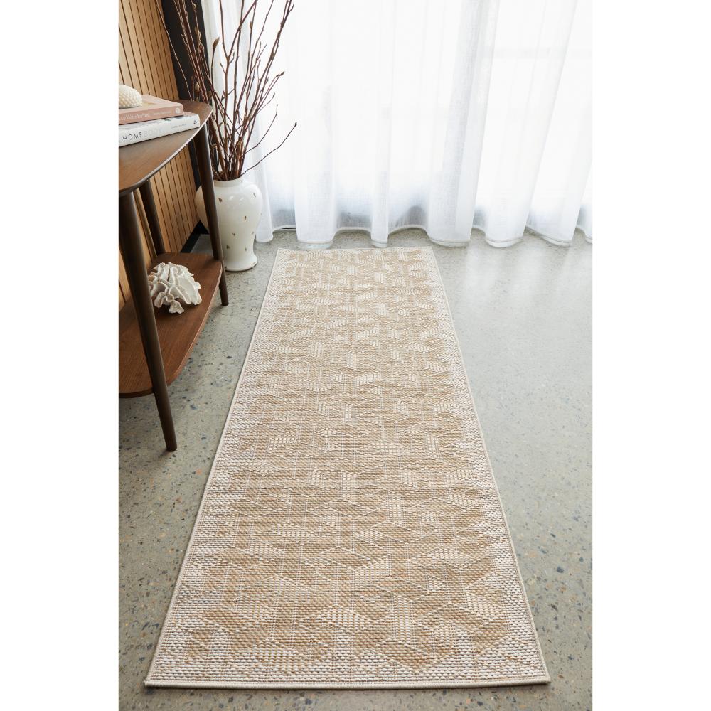 Natural Brown weave look hallway floor runner rug next to window - House