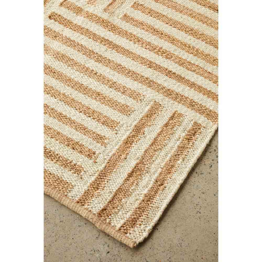 warm beige stripe check jute rug detail image - House