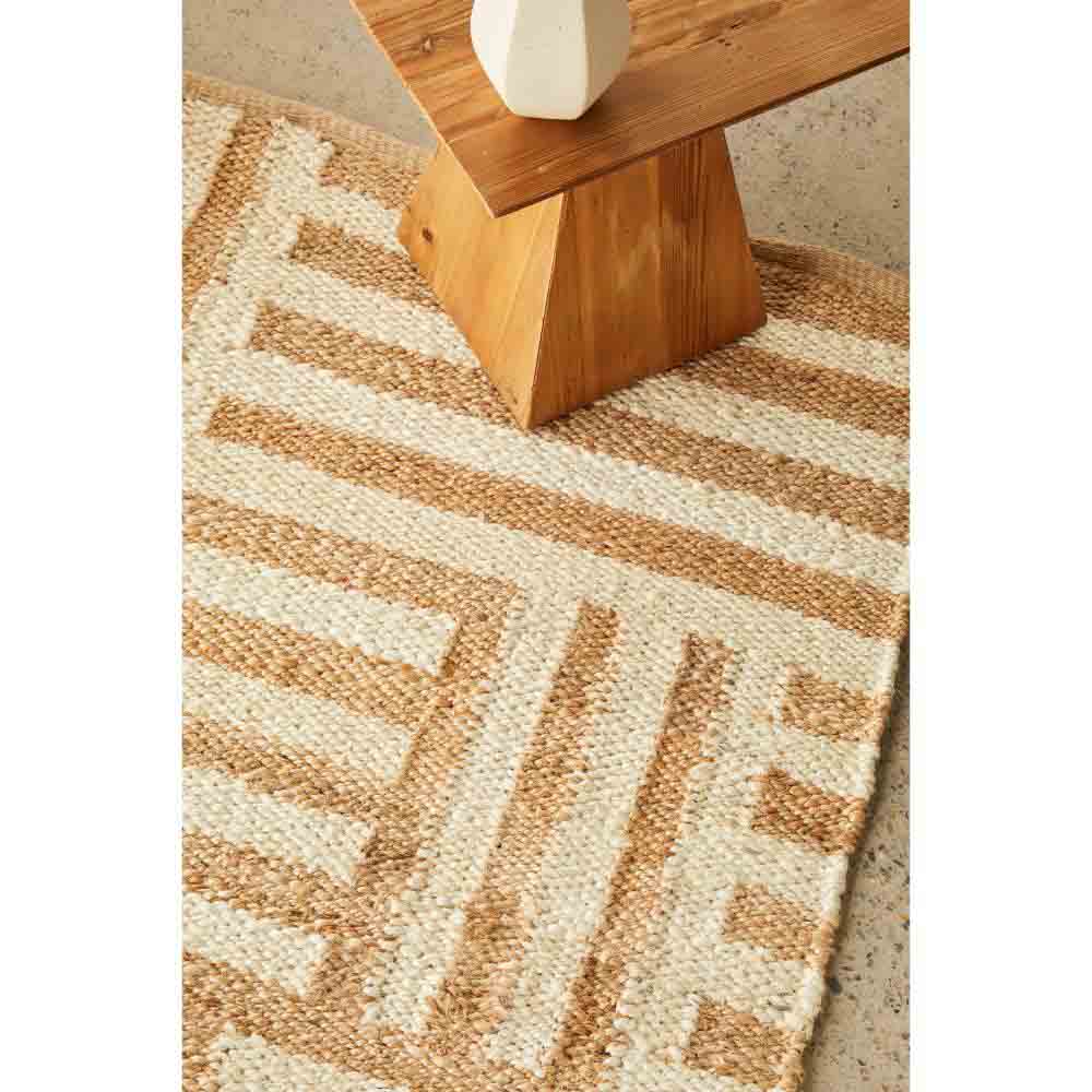 warm beige stripe check jute rug with table - House