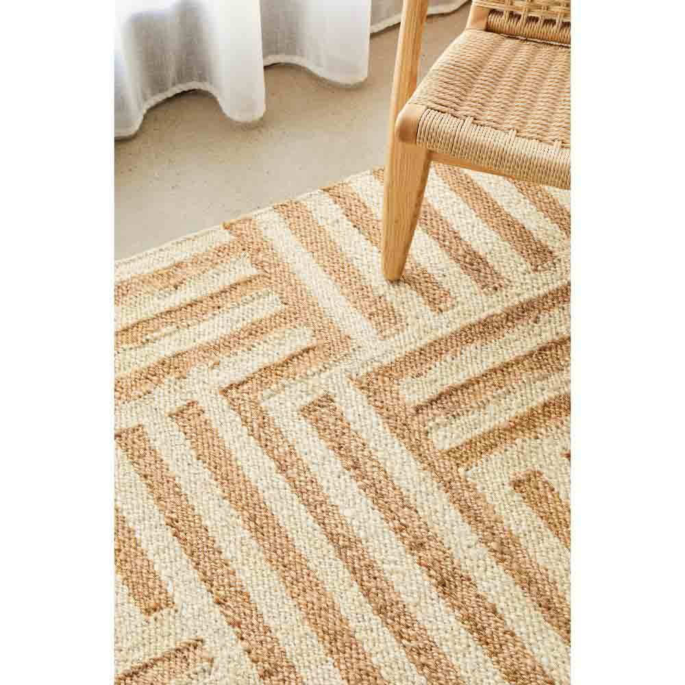 warm beige stripe check jute rug by the window - House
