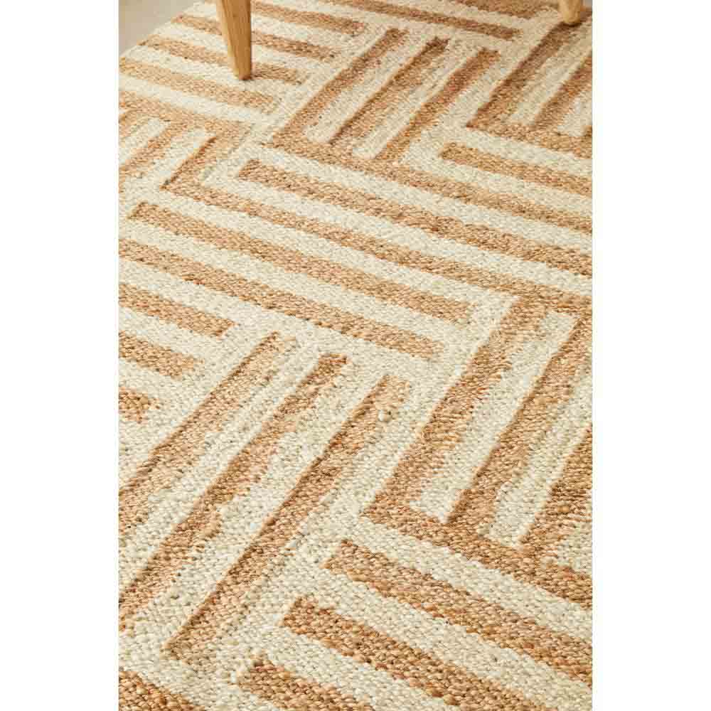 warm beige stripe check jute rug detail image - House