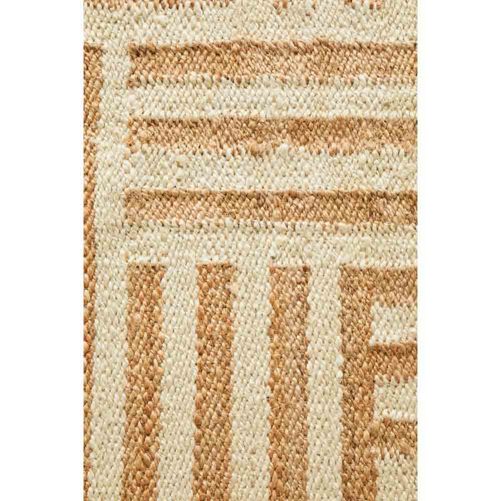 warm beige stripe check jute rug detail image - House