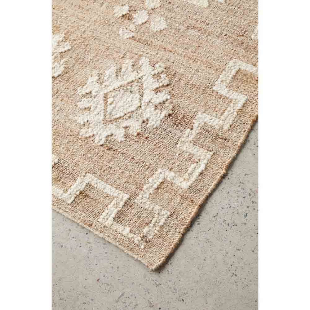 beige diamond motif bohemian jute wool rug - House