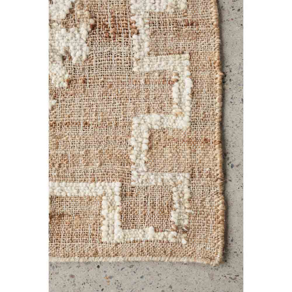beige diamond motif bohemian jute wool rug - House