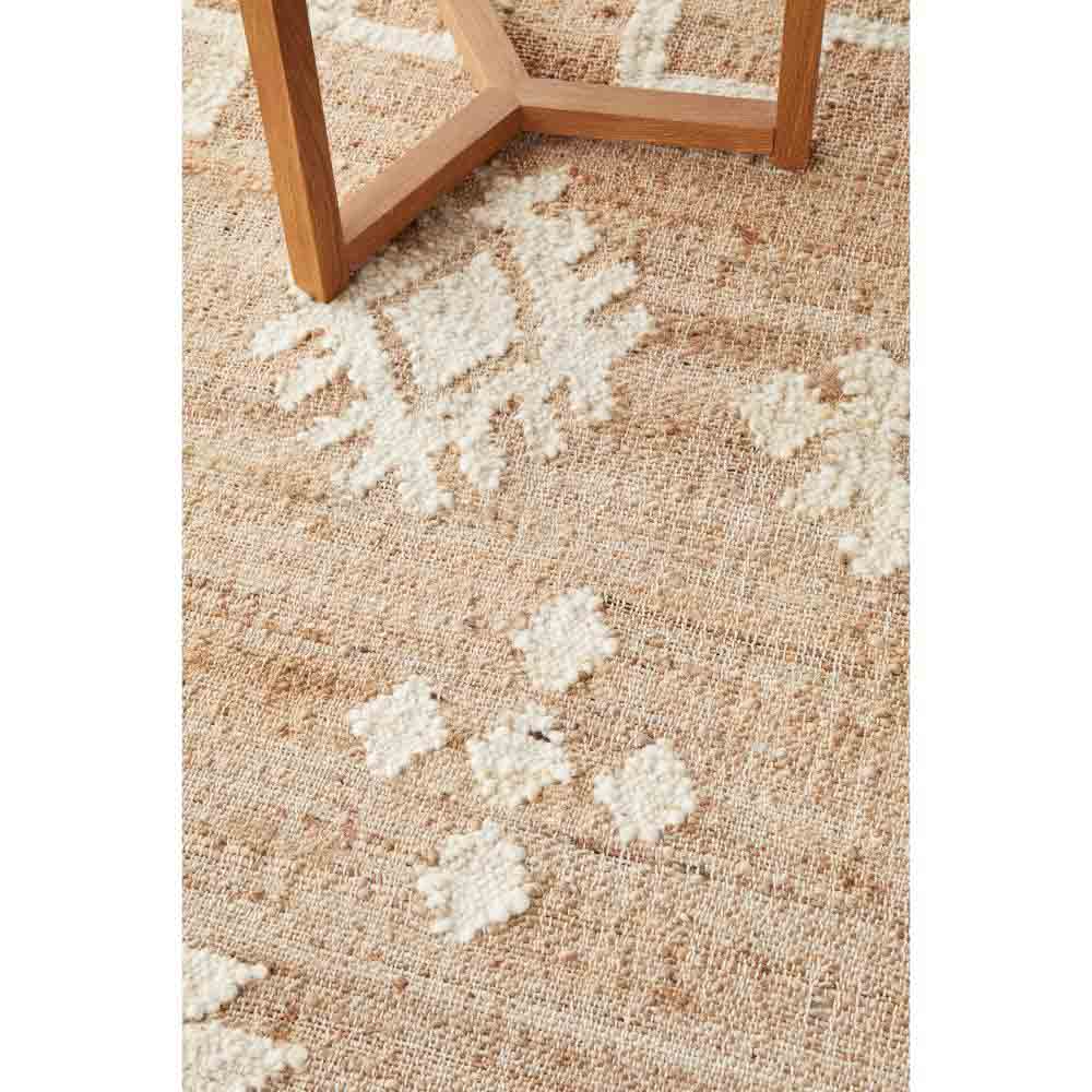 beige diamond motif bohemian jute wool rug - House