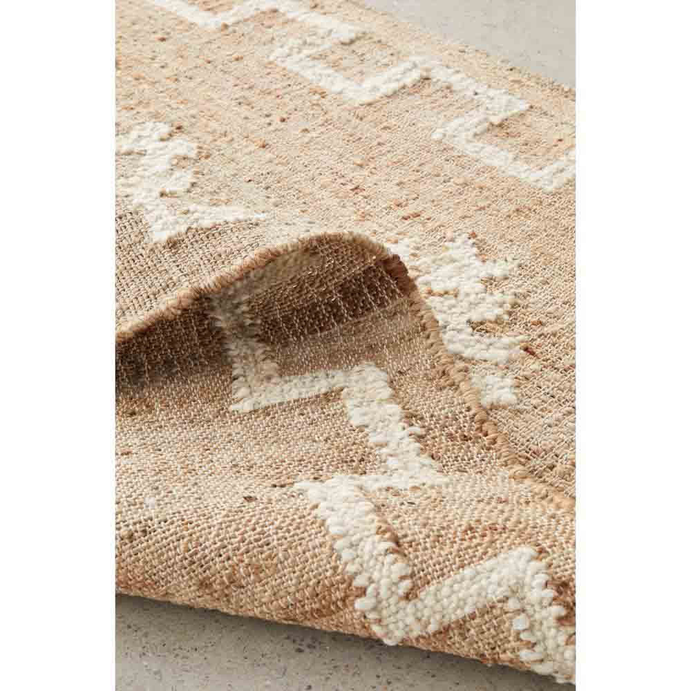 beige diamond motif bohemian jute wool rug - House