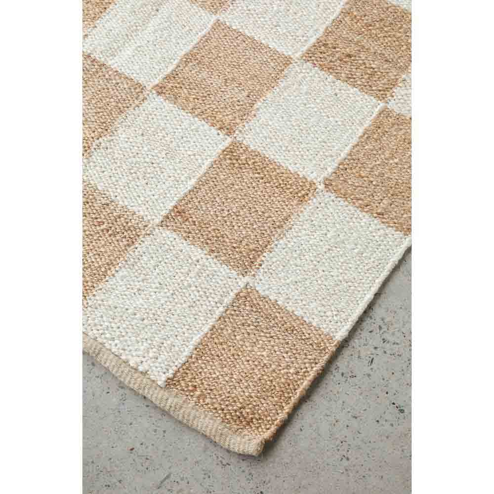 warm beige checkboard jute rug detail image - House
