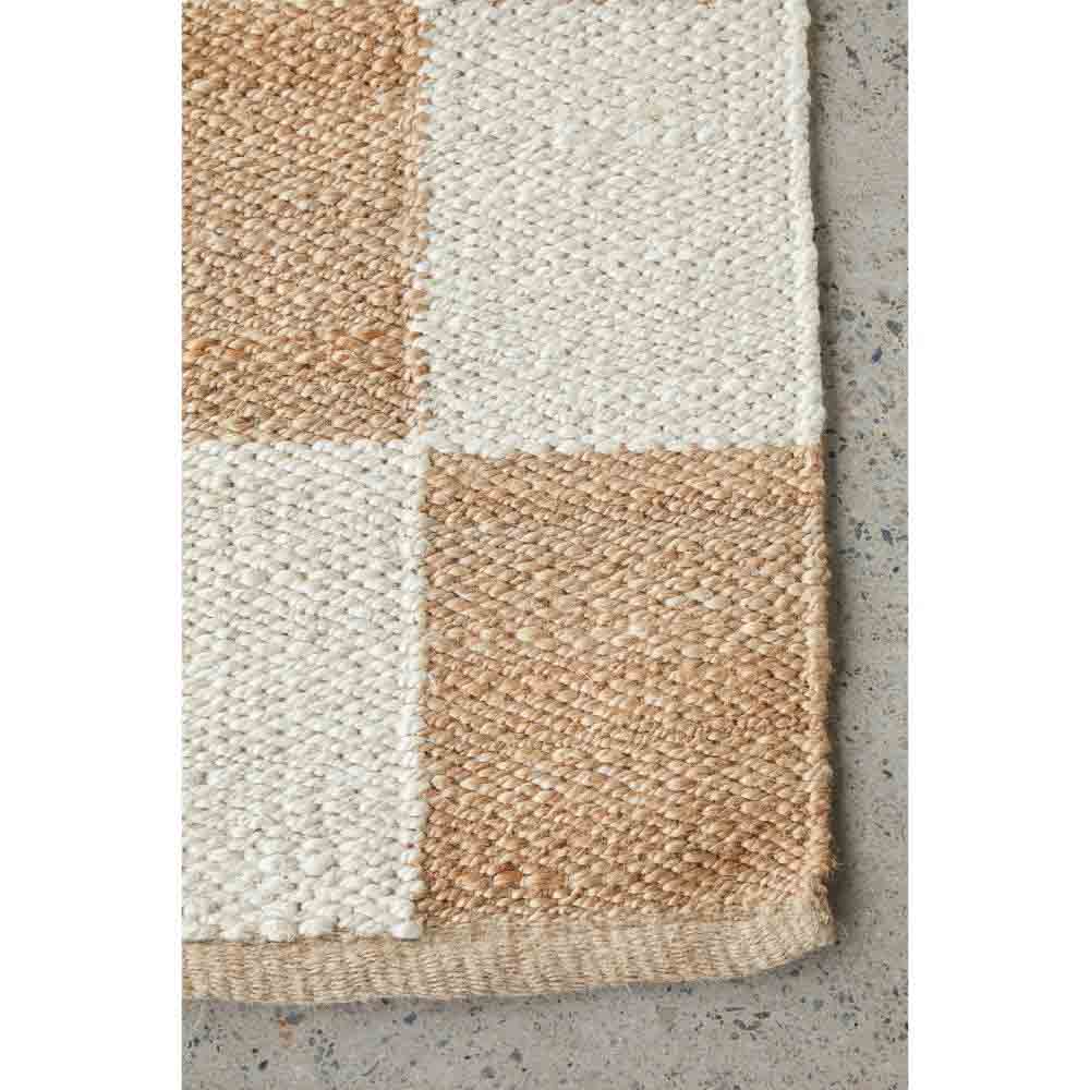 warm beige checkboard jute rug detail image - House