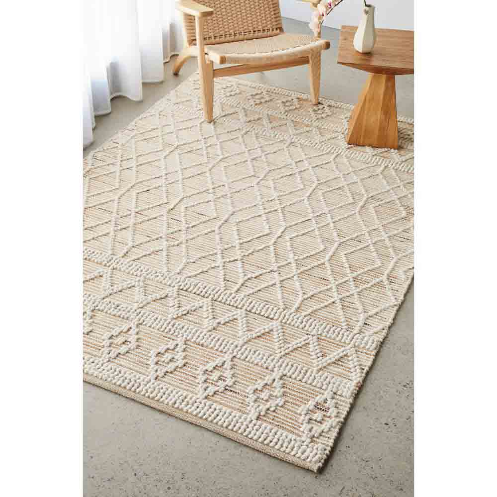 beige diamond stitch wool jute bohemian rug with armchair - House