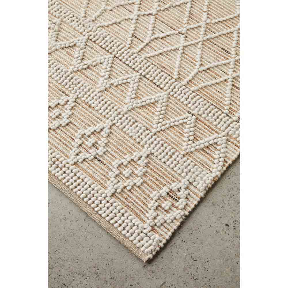 beige diamond stitch wool jute bohemian rug detail image - House