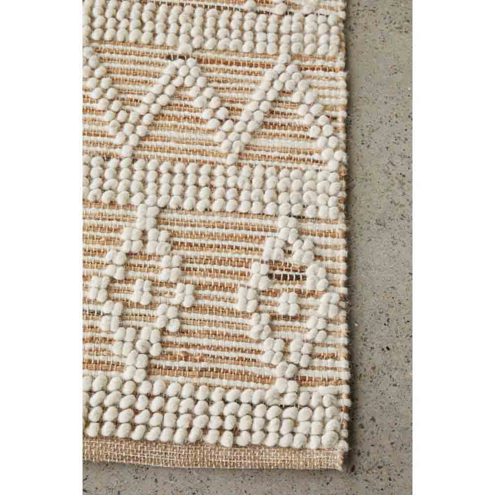 beige diamond stitch wool jute bohemian rug detail image - House