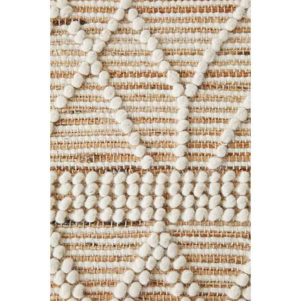 beige diamond stitch wool jute bohemian rug detail image - House