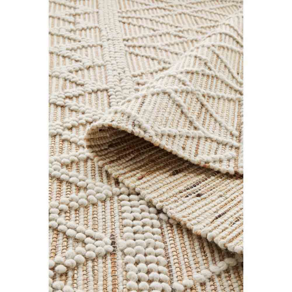 beige diamond stitch wool jute bohemian rug detail image - House