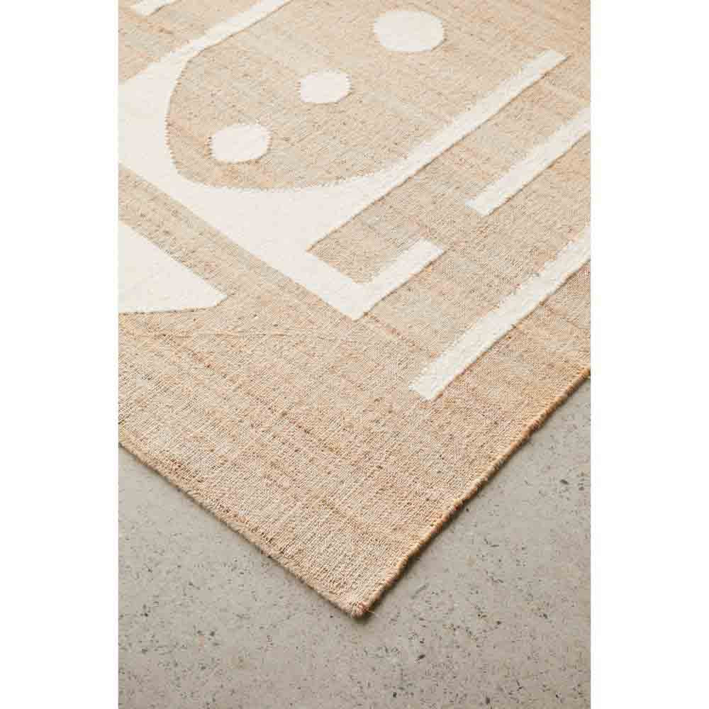 Natural beige wool jute bohemian rug detail image - House