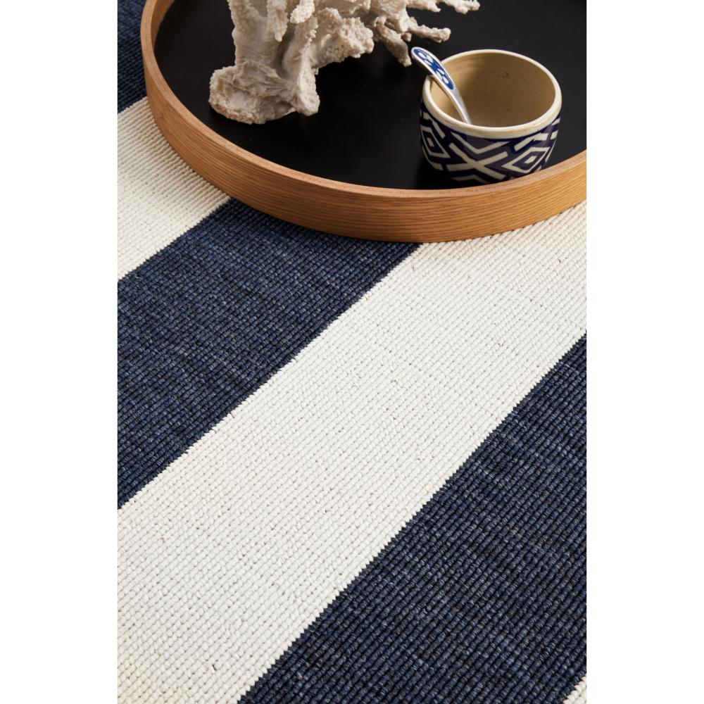 Blue and white stripe indoor/outdoor rug with tray - House