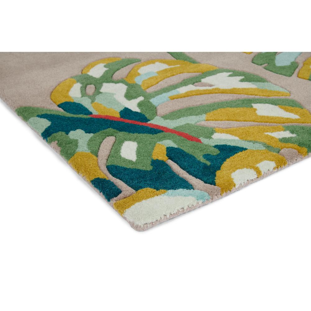 Cream and green palm leaf designer wool rug detail shot - House