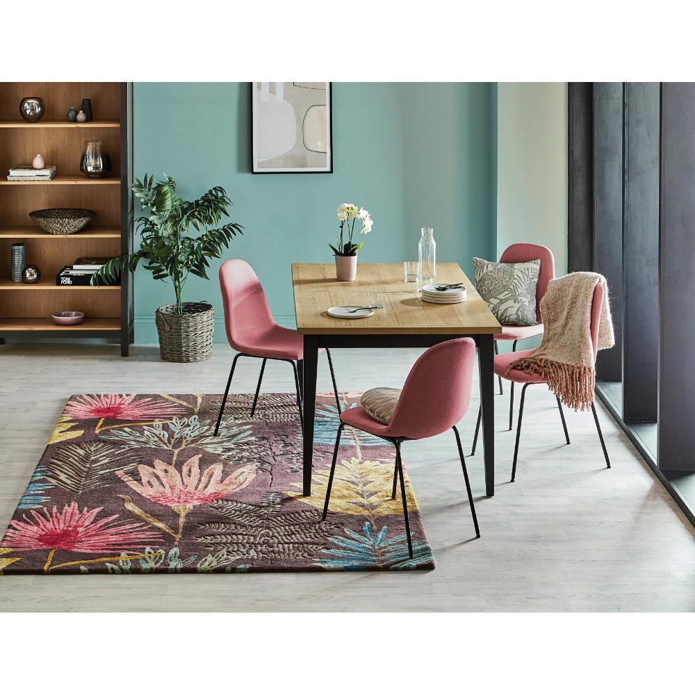 botanical brown wool rug in a dining room - House