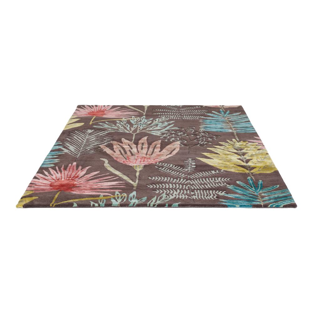 botanical brown wool rug angled image - House