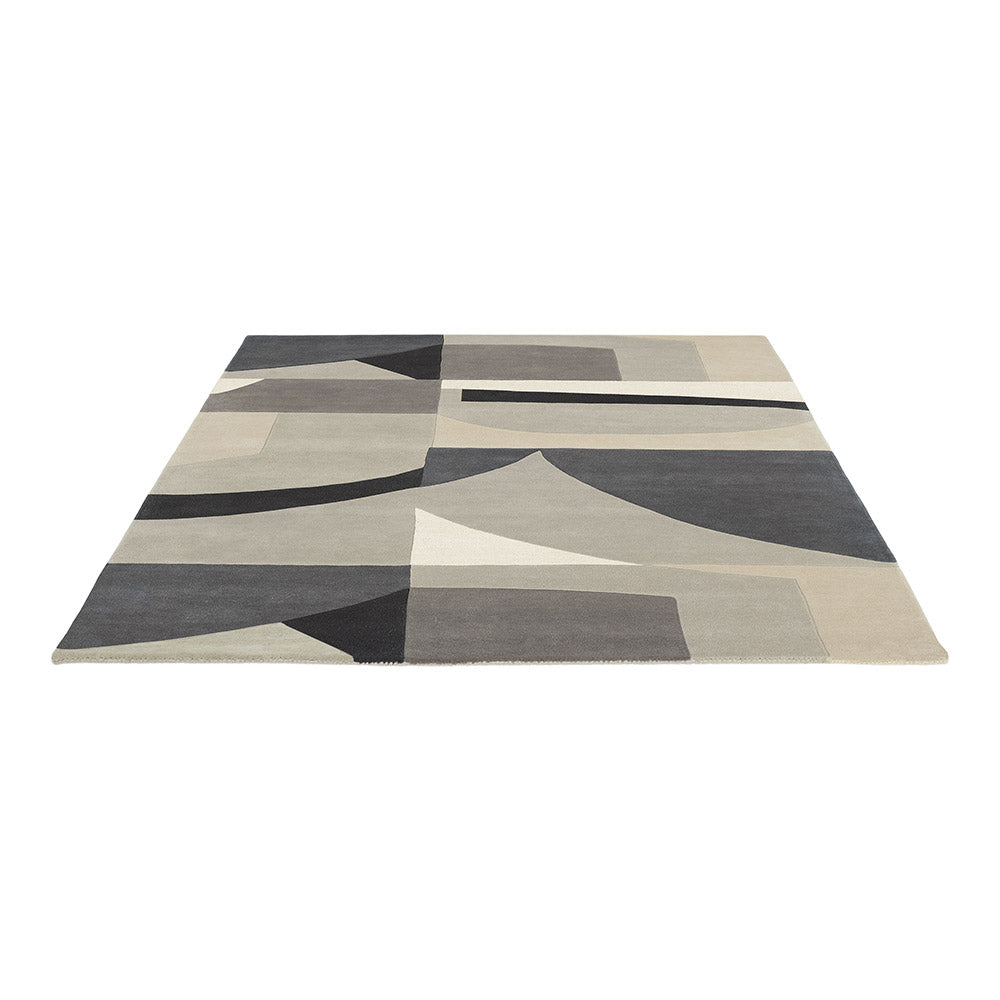 Grey abstract Patterned Wool Rug angled image - House