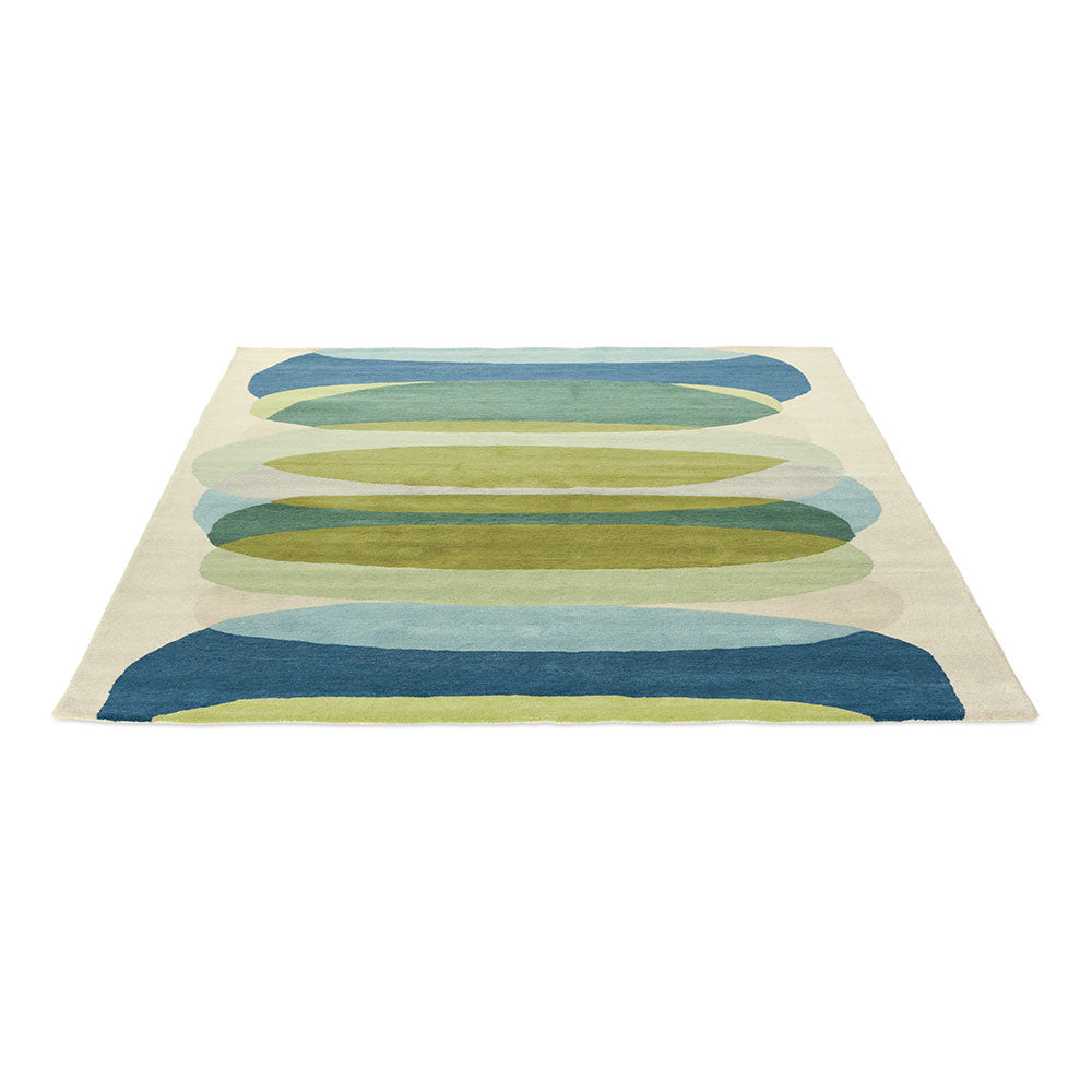 abstract green and blue Wool Rug angled image - House