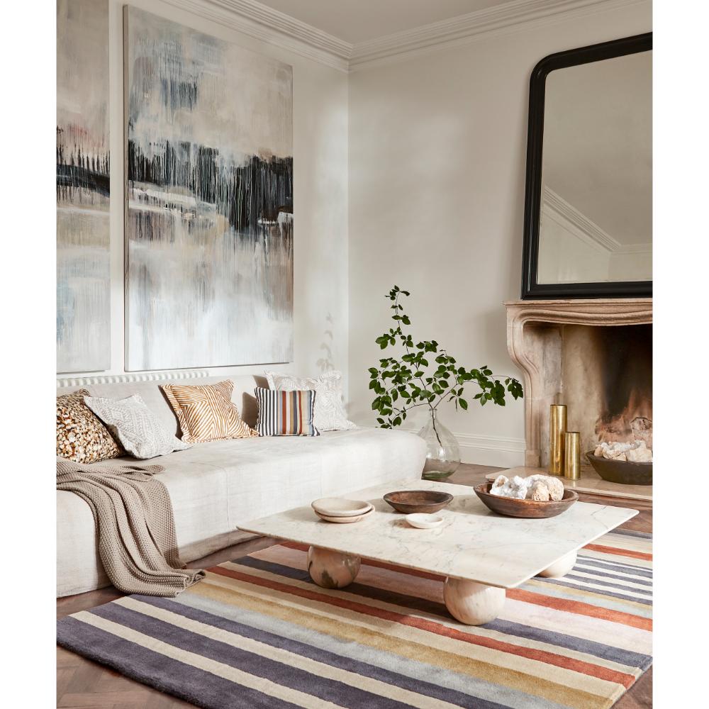 Multicolour Stripe Wool Rug in loungeroom- House