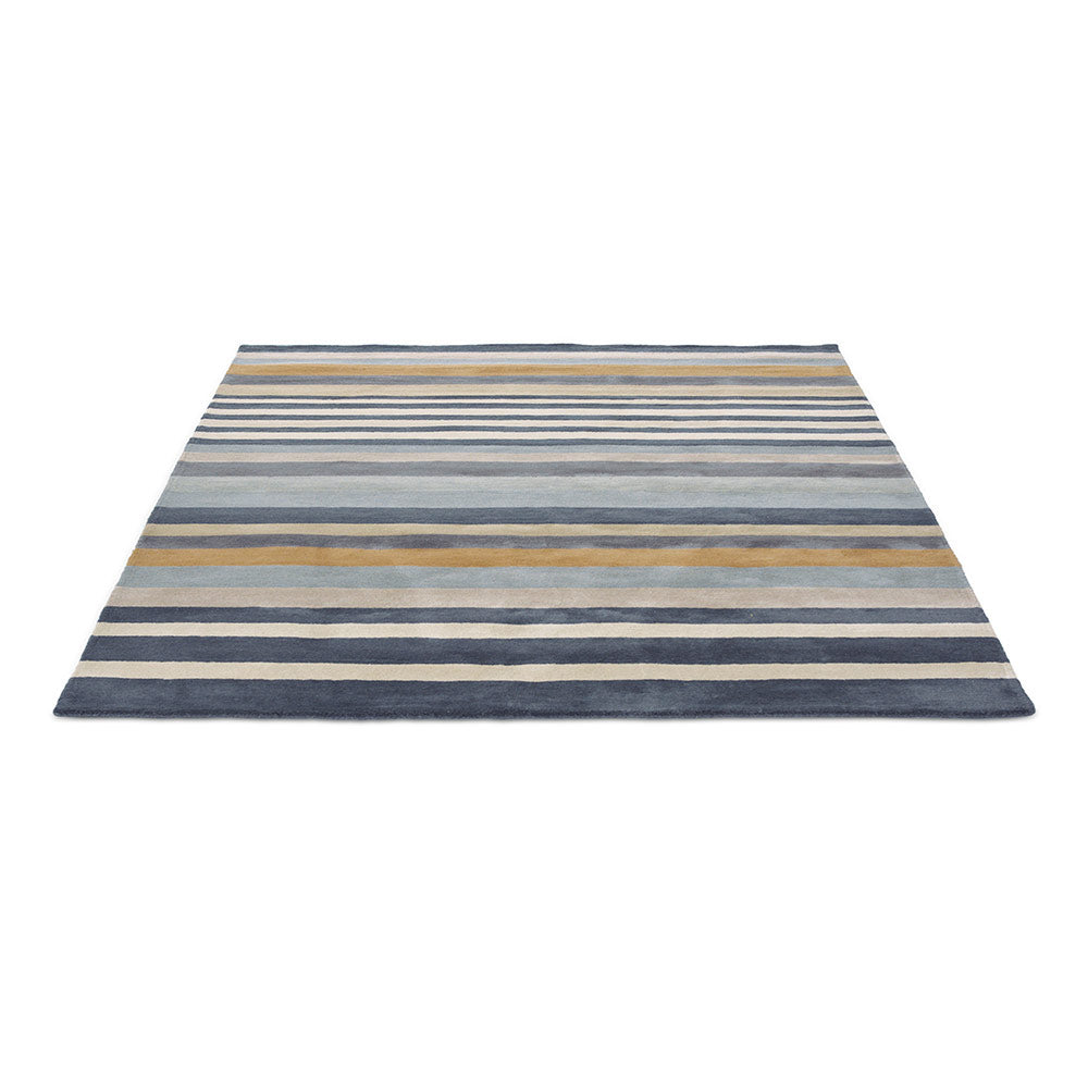 Blue Multicolour Stripe Wool Rug angled image - House