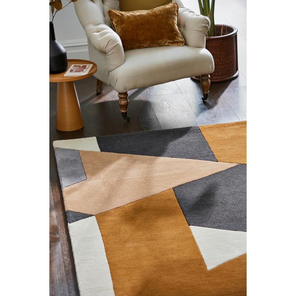 Brown, grey, cream, abstract Wool Rug with armchair - House