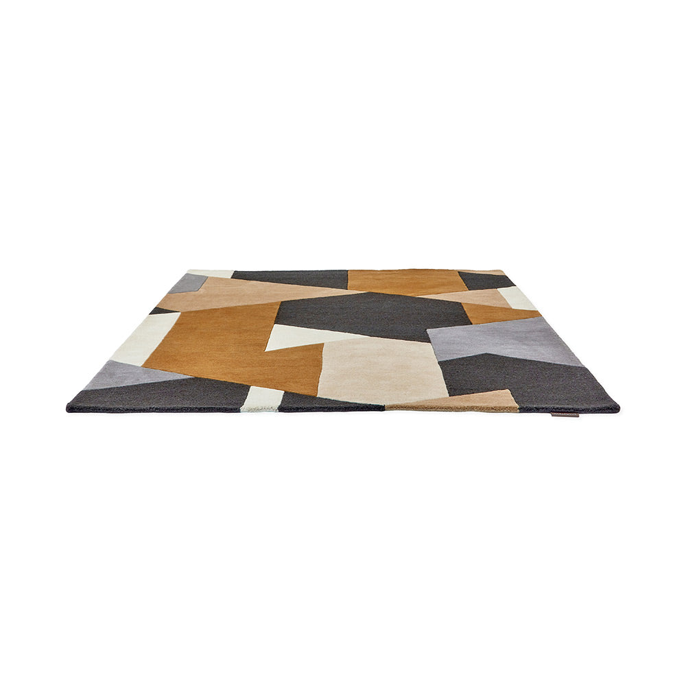 Brown, grey, cream, abstract Wool Rug angled image - House