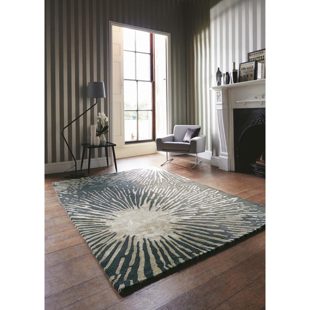 grey starburst designer wool rug in sitting area - House