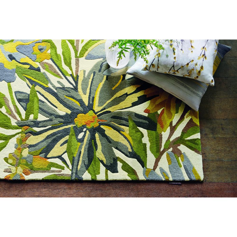 yellow and green flower wool rug with cushions - House