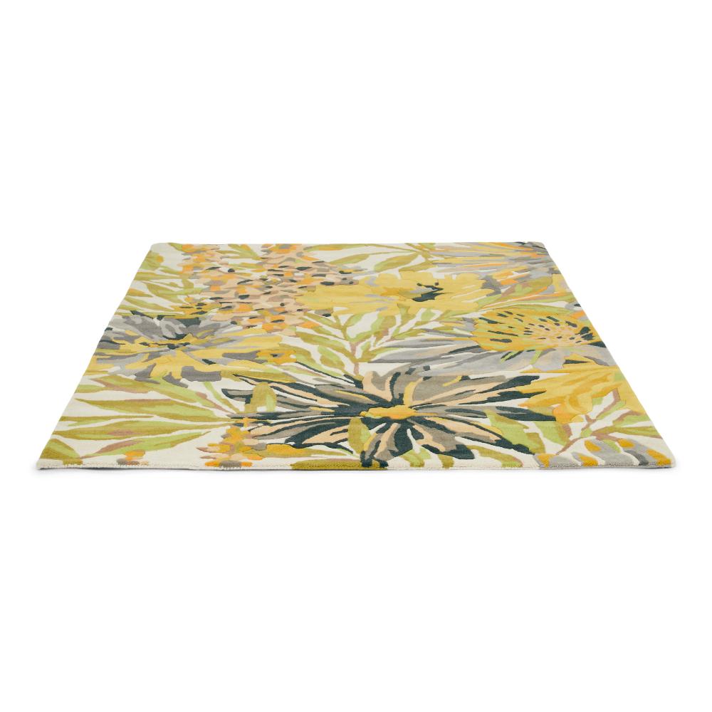 yellow and green flower wool rug angled image - House