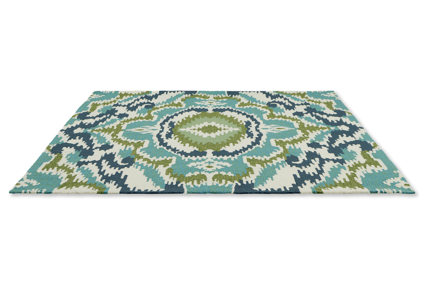 Blue, green aztec Indoor/Outdoor Rug angled image - House