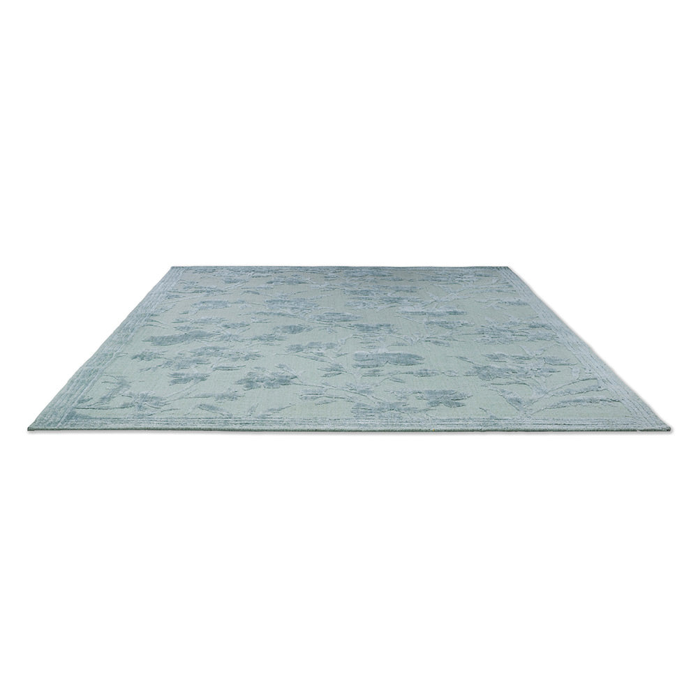 sage green flower embossed rug - House