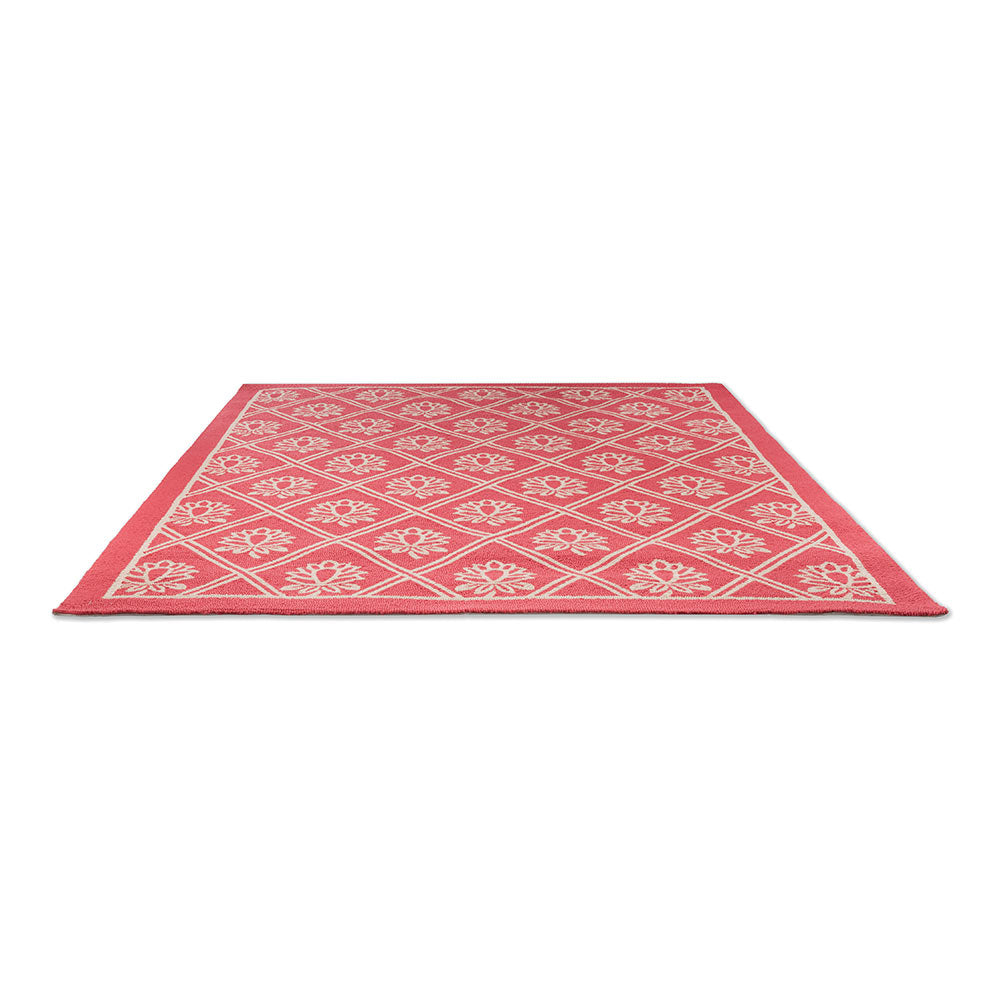 red floral indoor/outdoor rug angled image - House