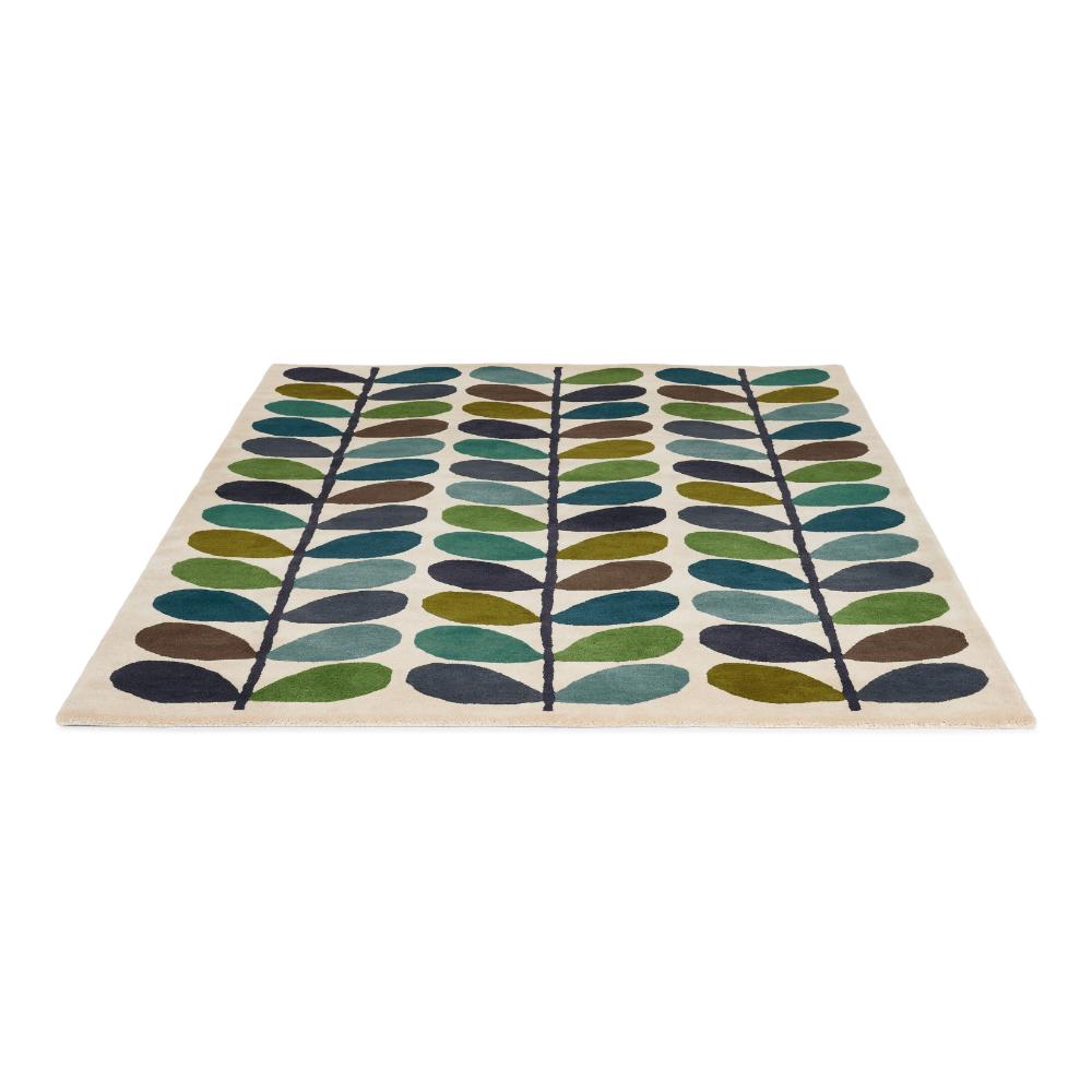 blue and green flower stem rug angled image - House