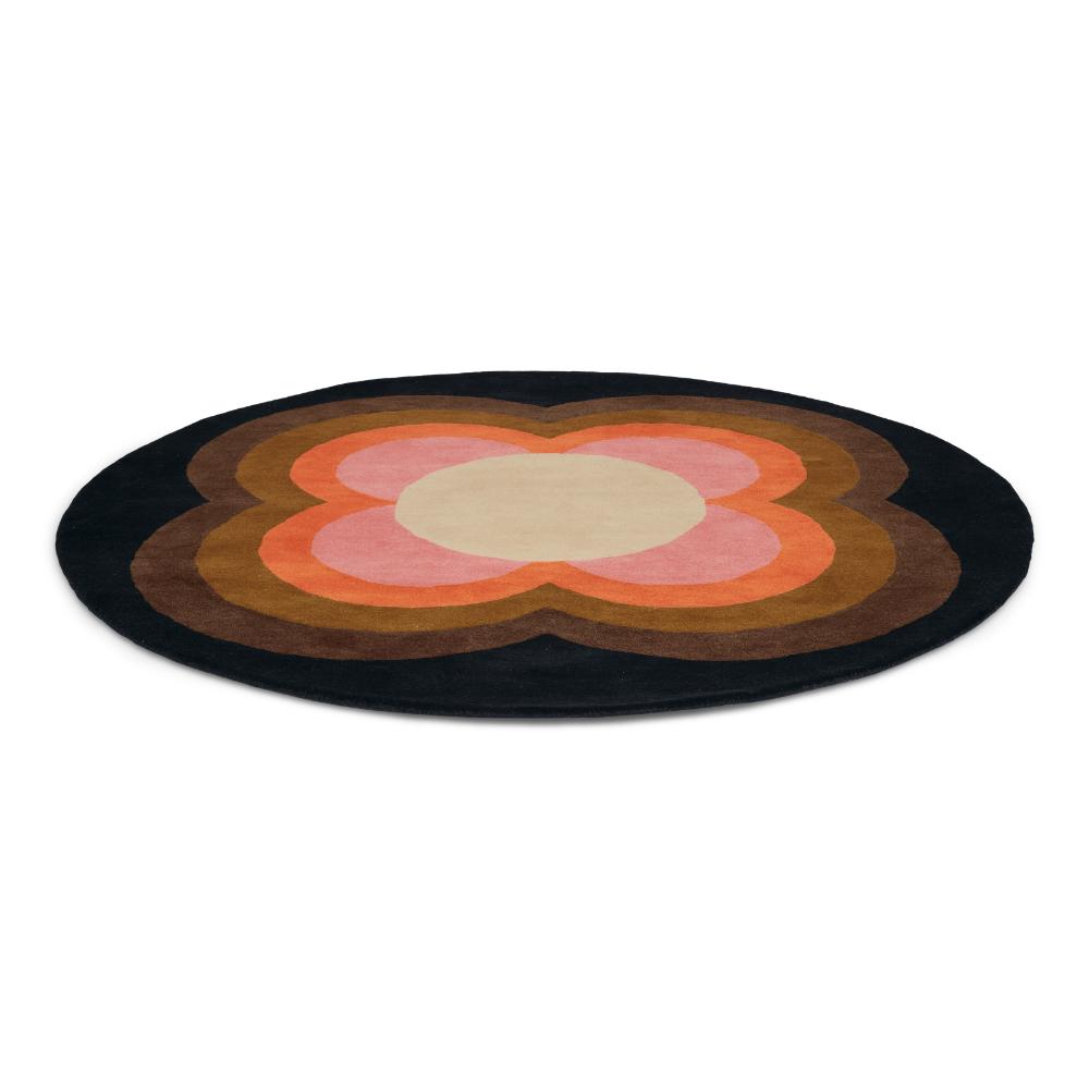 pink and brown flower round wool rug  - House