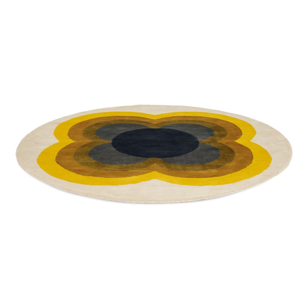yellow and beige flower round wool rug  - House