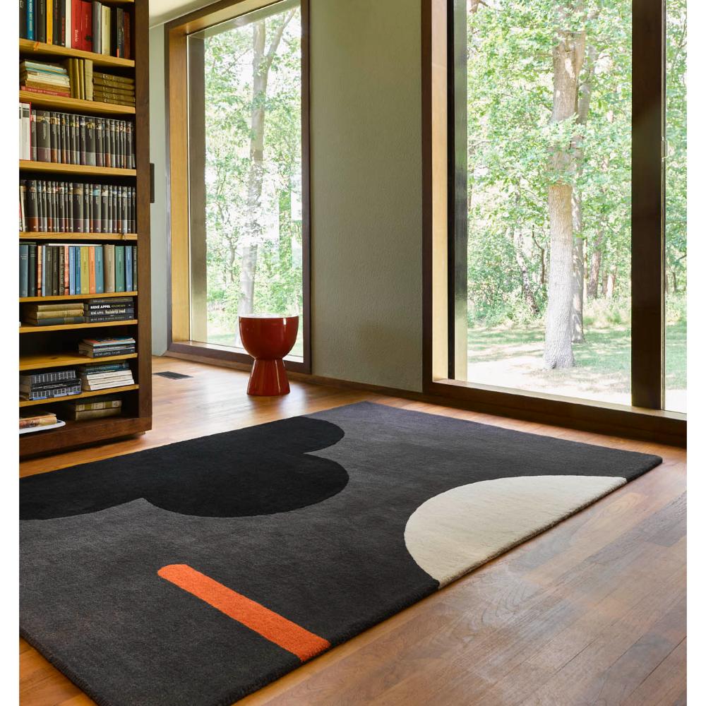 Geo Flower Wool Rug Grey in mid century home - House